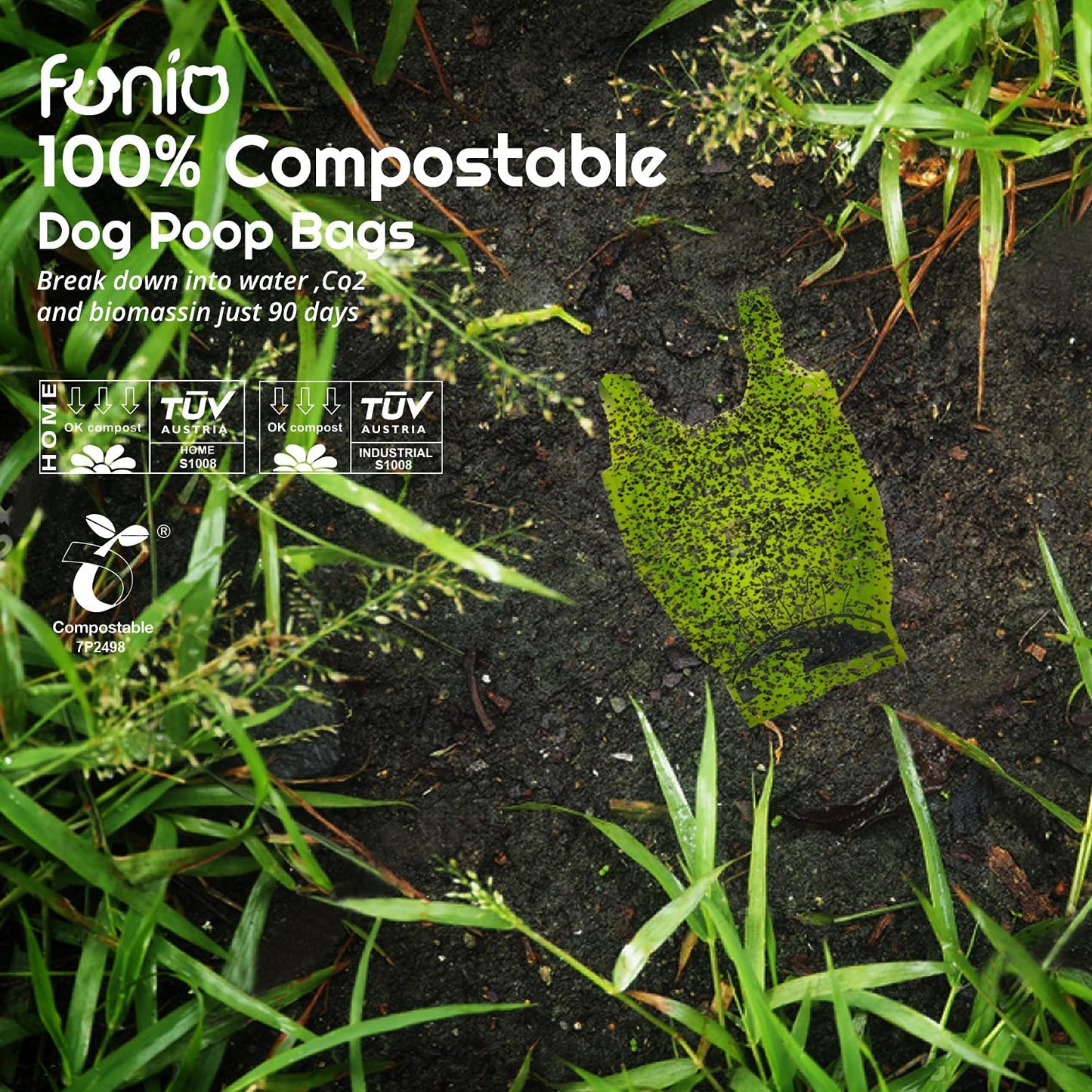 Biodegradable Dog Poop Bag with Handles, 240 Counts 100% Compostable Vegetable Corn Starch Based Dog Poop Bags on Refill Rolls, Home Compost Poop Bags for Dogs and Cat Litters