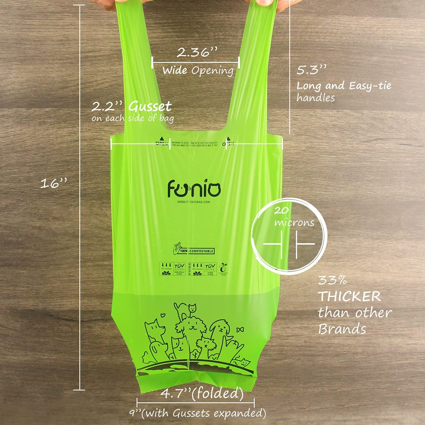Biodegradable Dog Poop Bag with Handles, 240 Counts 100% Compostable Vegetable Corn Starch Based Dog Poop Bags on Refill Rolls, Home Compost Poop Bags for Dogs and Cat Litters