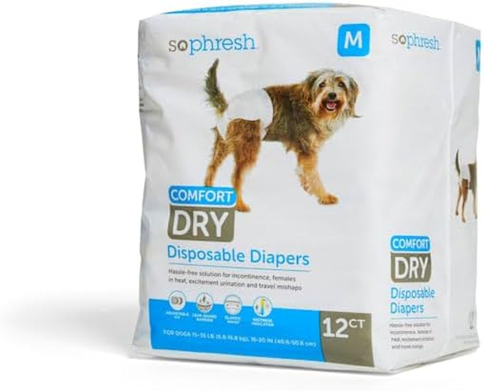 Medium Dry Comfort Disposable Pet Diapers, Count of 12