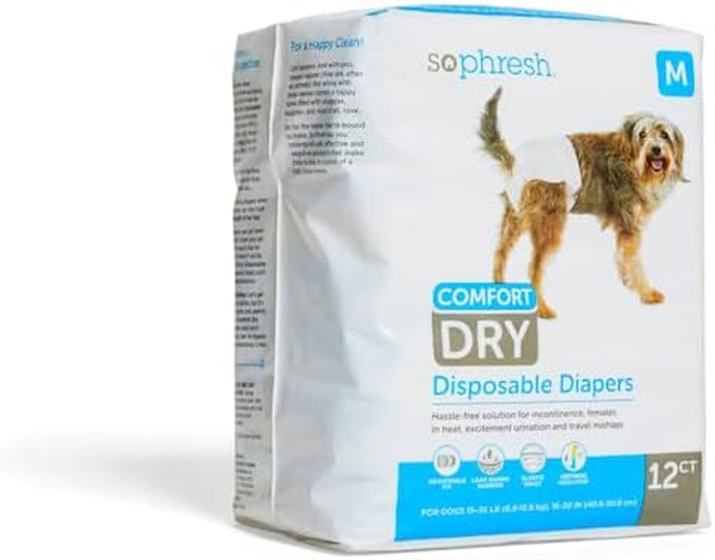 Medium Dry Comfort Disposable Pet Diapers, Count of 12