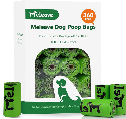 Dog Poop Bags | Compostable Dog Waste Bags | 30 Microns Ultra Thick,Leak Proof,Plant-Based,Unscented | 360 Count