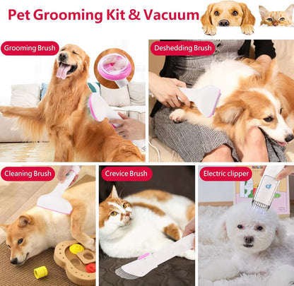Pet Grooming Vacuum, Dog Hair Vacuum Groomer, Multi-Functional Pet Grooming Kits Dog Hair Vacuum for Dogs, Cats & More