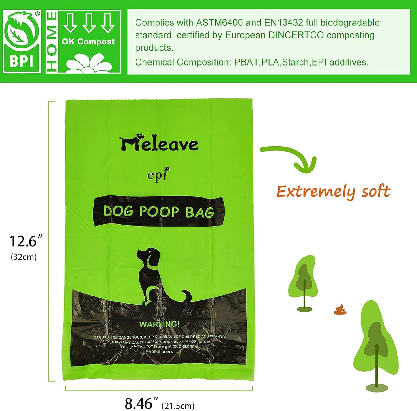Dog Poop Bags | Compostable Dog Waste Bags | 30 Microns Ultra Thick,Leak Proof,Plant-Based,Unscented | 360 Count